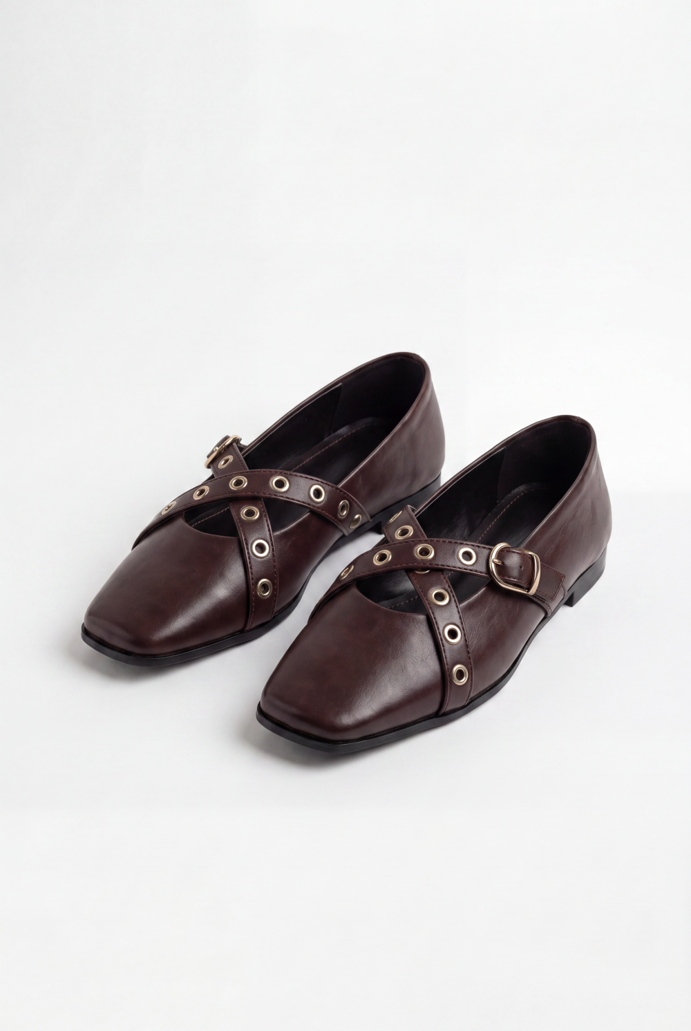 Women’s Tomato Store Mary Jane Flats Multi Strap Buckle Details Metal Eyelet Accents Ballet Flats Shoes