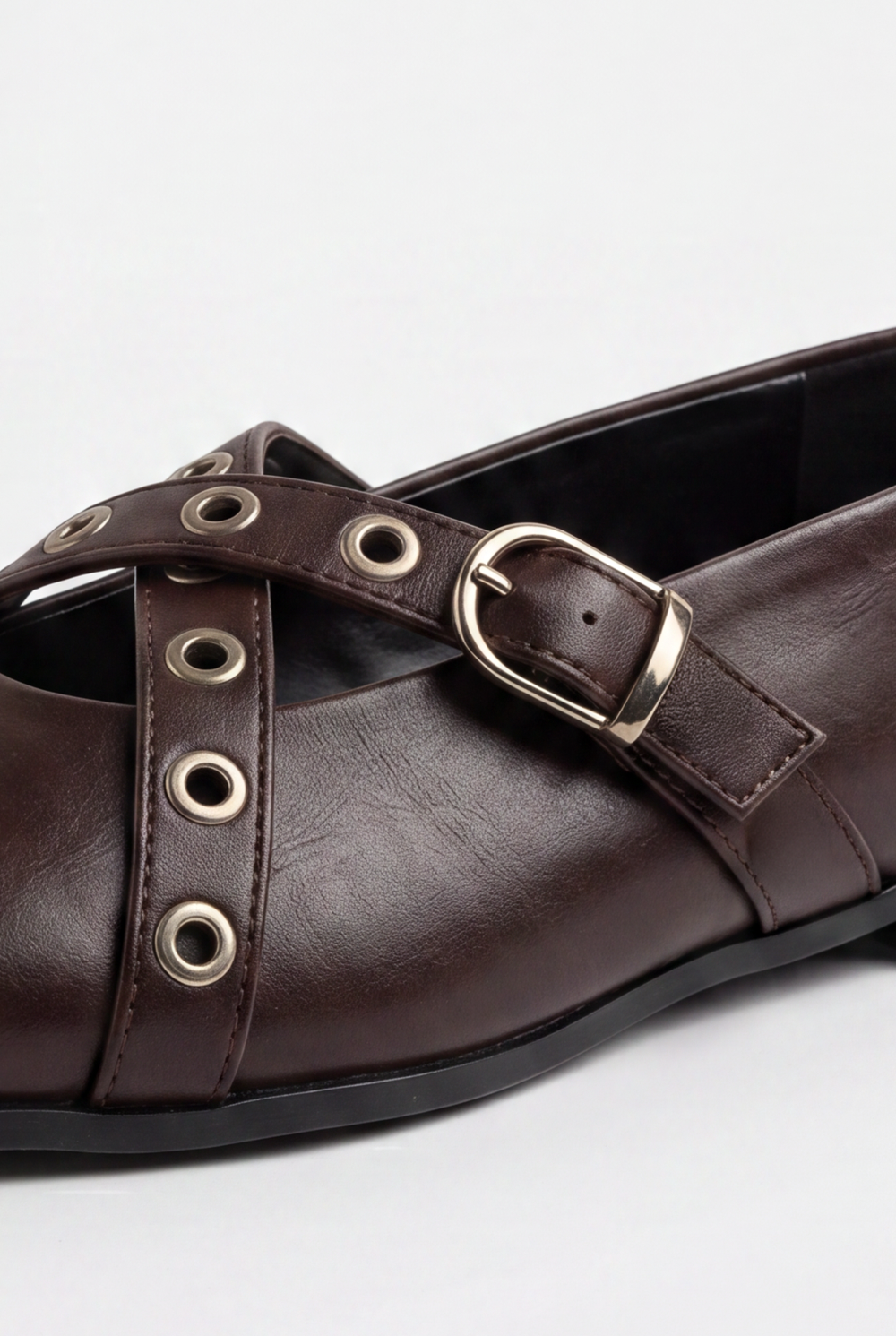 Women’s Tomato Store Mary Jane Flats Multi Strap Buckle Details Metal Eyelet Accents Ballet Flats Shoes