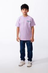 Boy's Ribbed Crew Neck Chest Visible Stitching Line Text Print Practical All Day Slim Fit Tomato Store T-Shirt