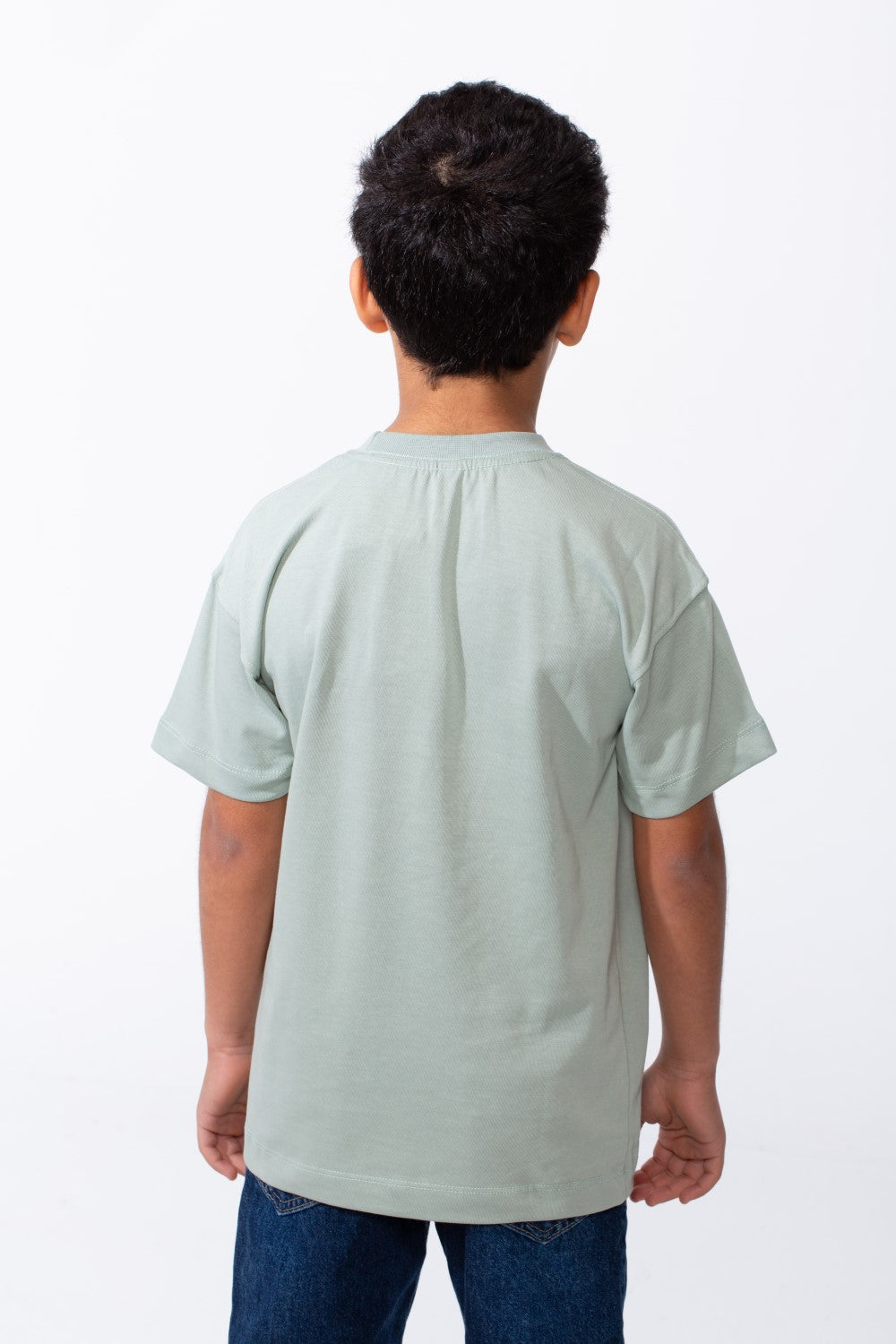 Boy's Ribbed Crew Neck Chest Visible Stitching Line Text Print Practical All Day Slim Fit Tomato Store T-Shirt