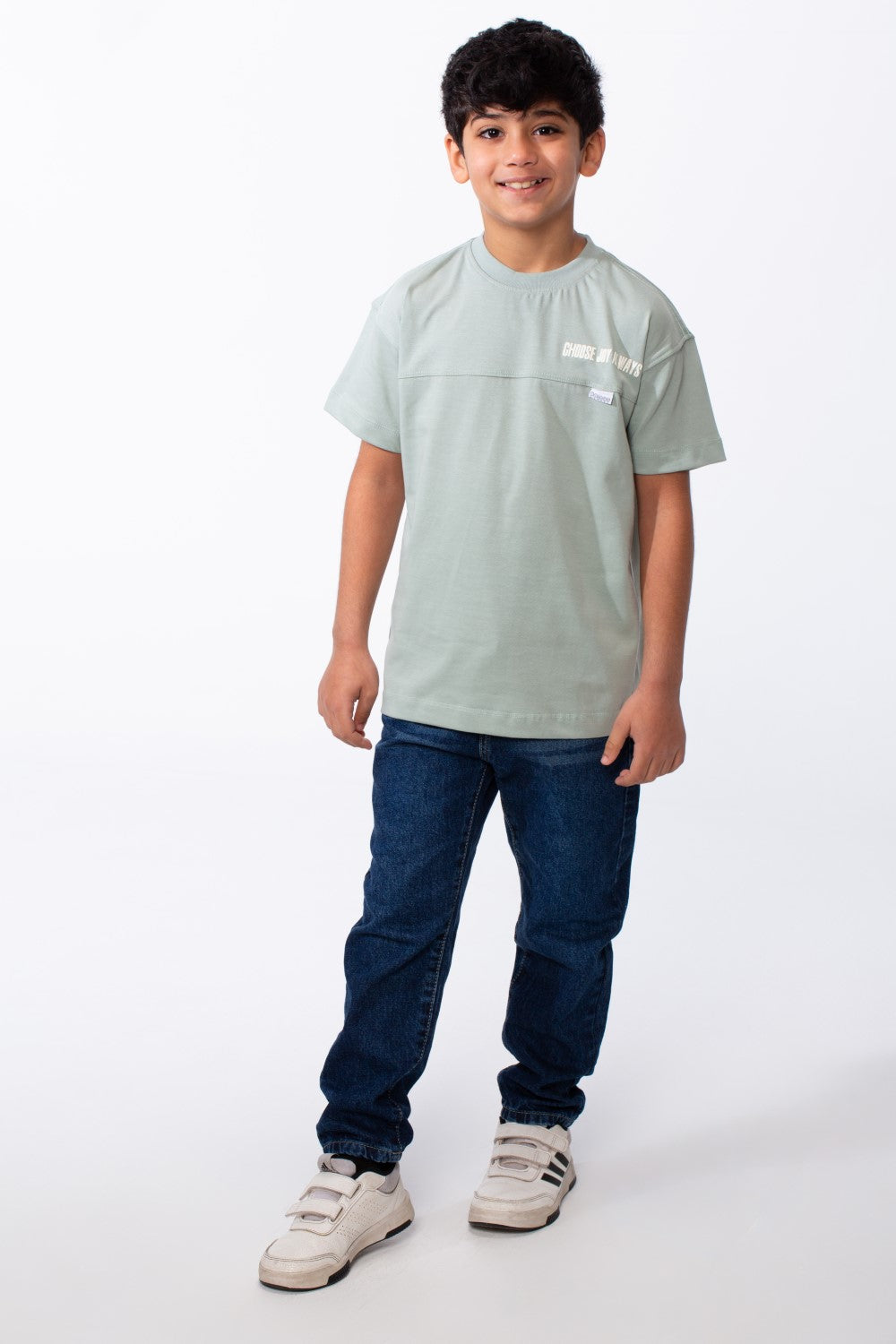 Boy's Ribbed Crew Neck Chest Visible Stitching Line Text Print Practical All Day Slim Fit Tomato Store T-Shirt
