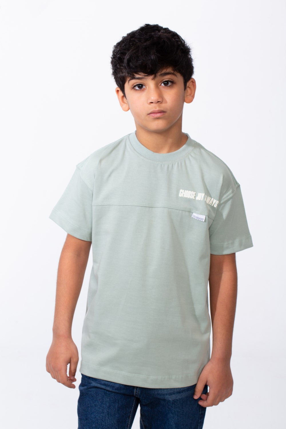 Boy's Ribbed Crew Neck Chest Visible Stitching Line Text Print Practical All Day Slim Fit Tomato Store T-Shirt