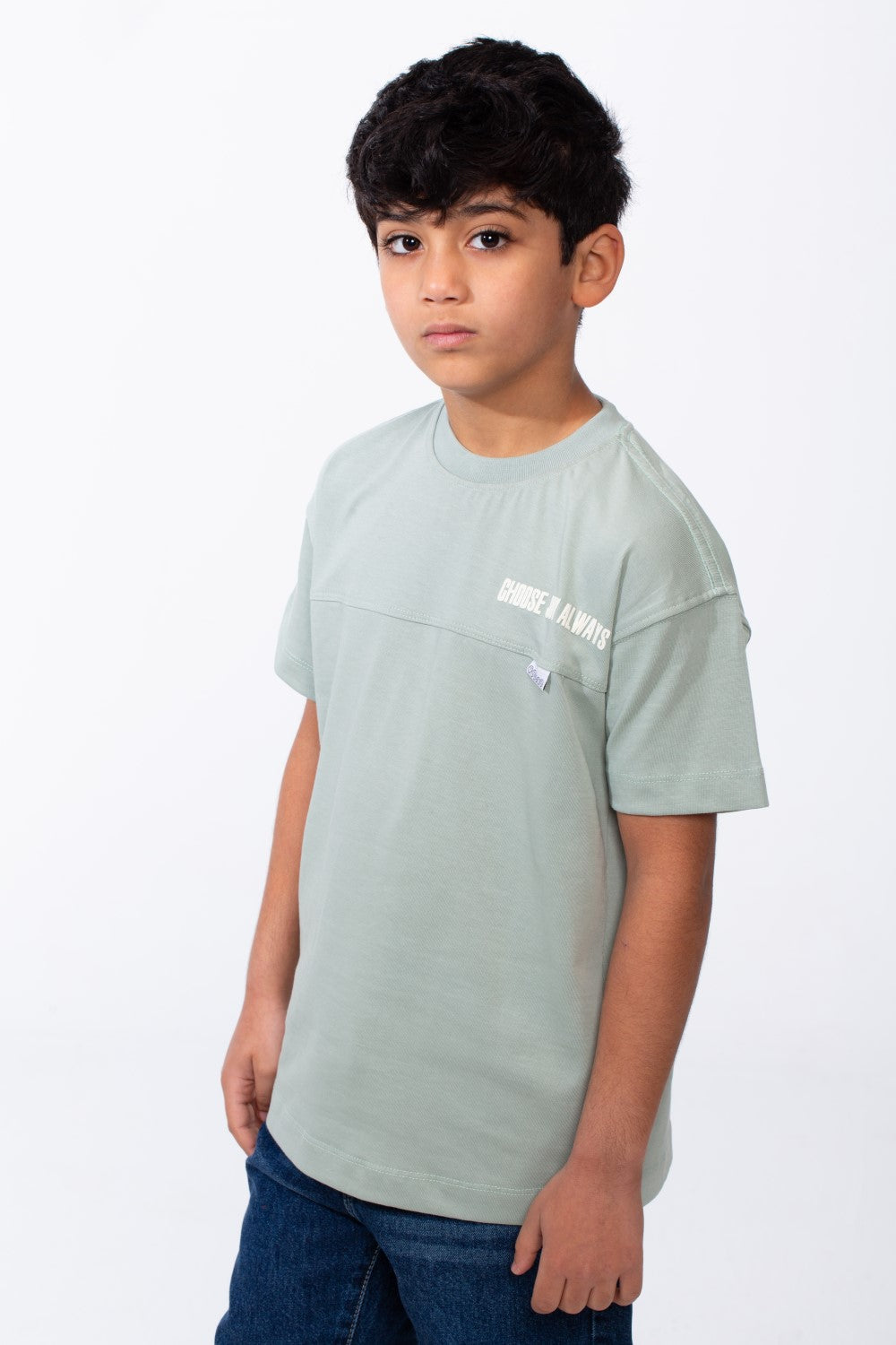 Boy's Ribbed Crew Neck Chest Visible Stitching Line Text Print Practical All Day Slim Fit Tomato Store T-Shirt