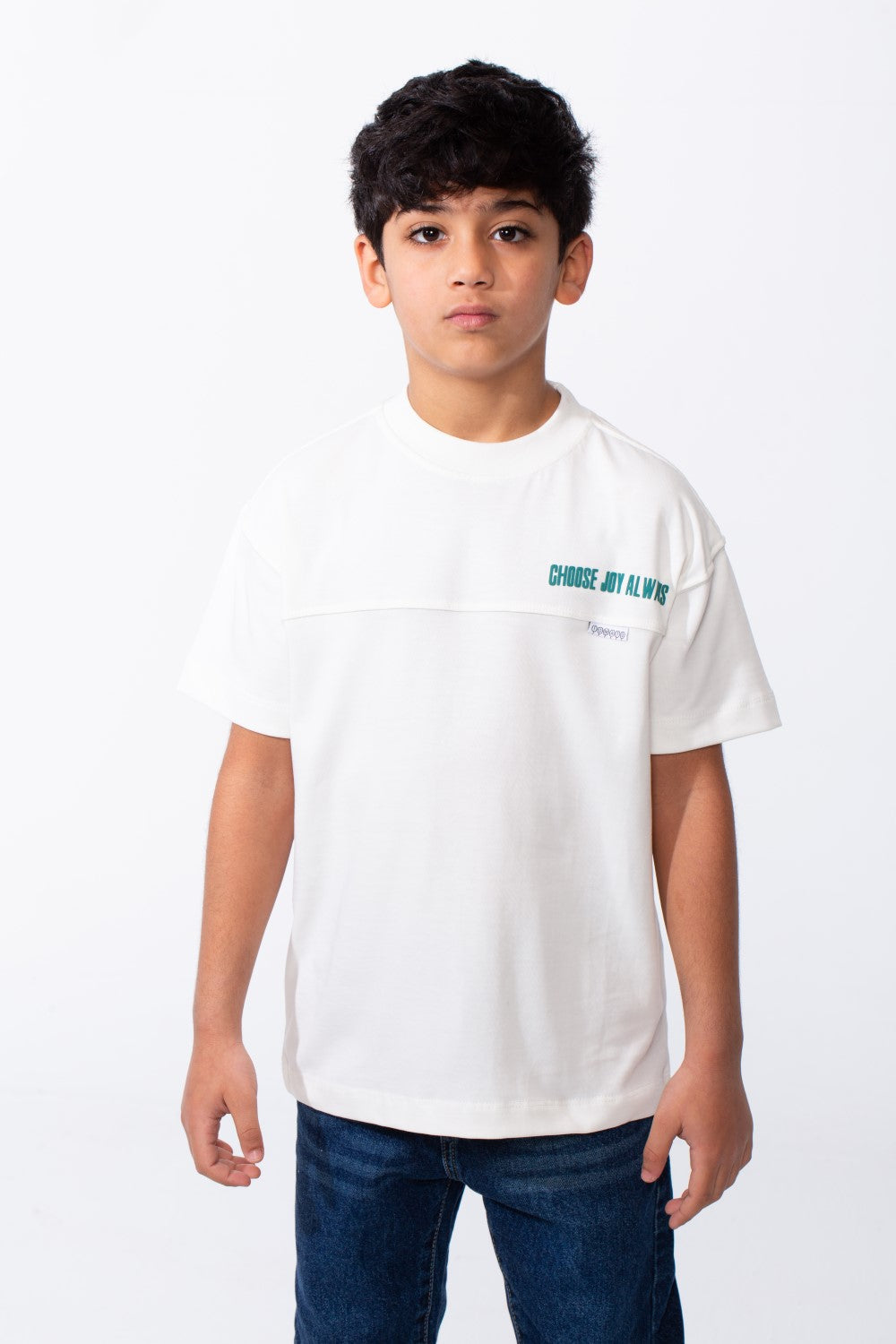 Boy's Ribbed Crew Neck Chest Visible Stitching Line Text Print Practical All Day Slim Fit Tomato Store T-Shirt