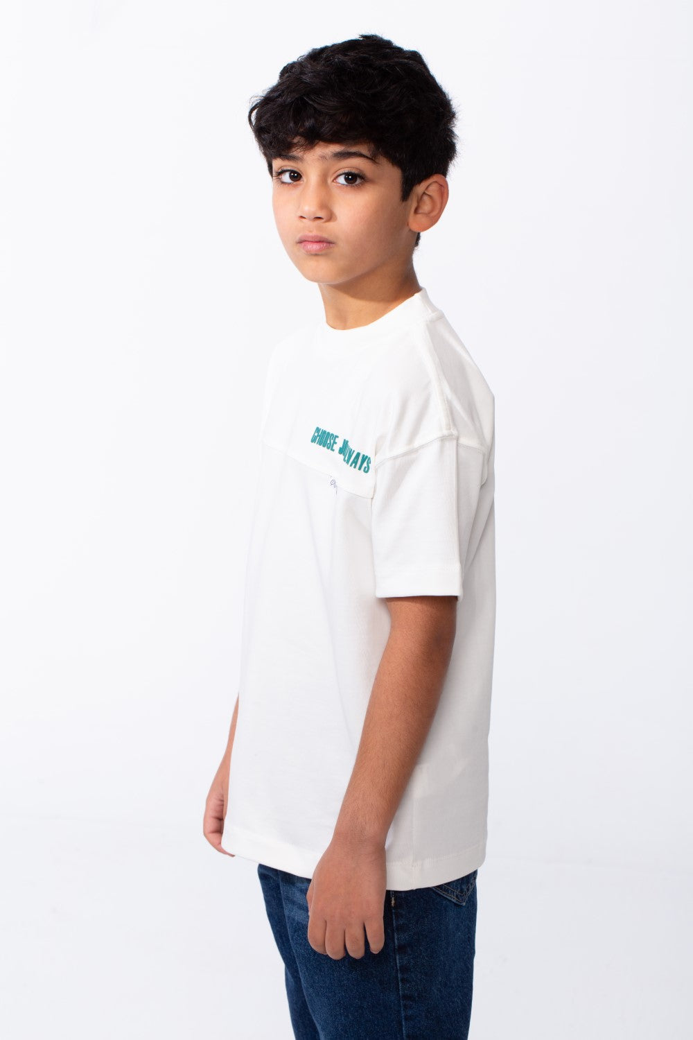 Boy's Ribbed Crew Neck Chest Visible Stitching Line Text Print Practical All Day Slim Fit Tomato Store T-Shirt