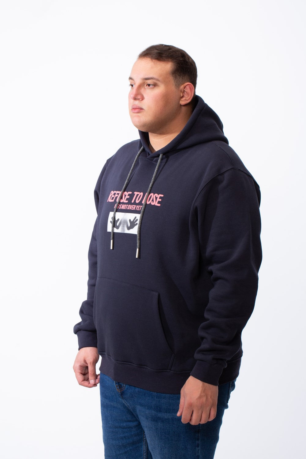 Men's Big Size Tomato Store Back Graphic Box Blurred Print Kangaroo Pocket Hooded Everyday Comfort Sweatshirt