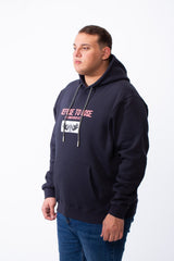 Men's Big Size Tomato Store Back Graphic Box Blurred Print Kangaroo Pocket Hooded Everyday Comfort Sweatshirt