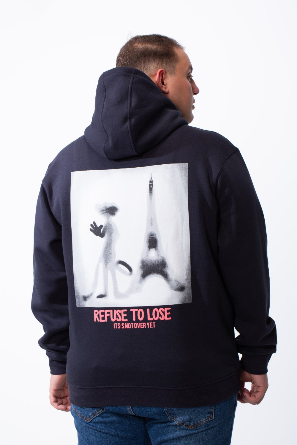 Men's Big Size Tomato Store Back Graphic Box Blurred Print Kangaroo Pocket Hooded Everyday Comfort Sweatshirt