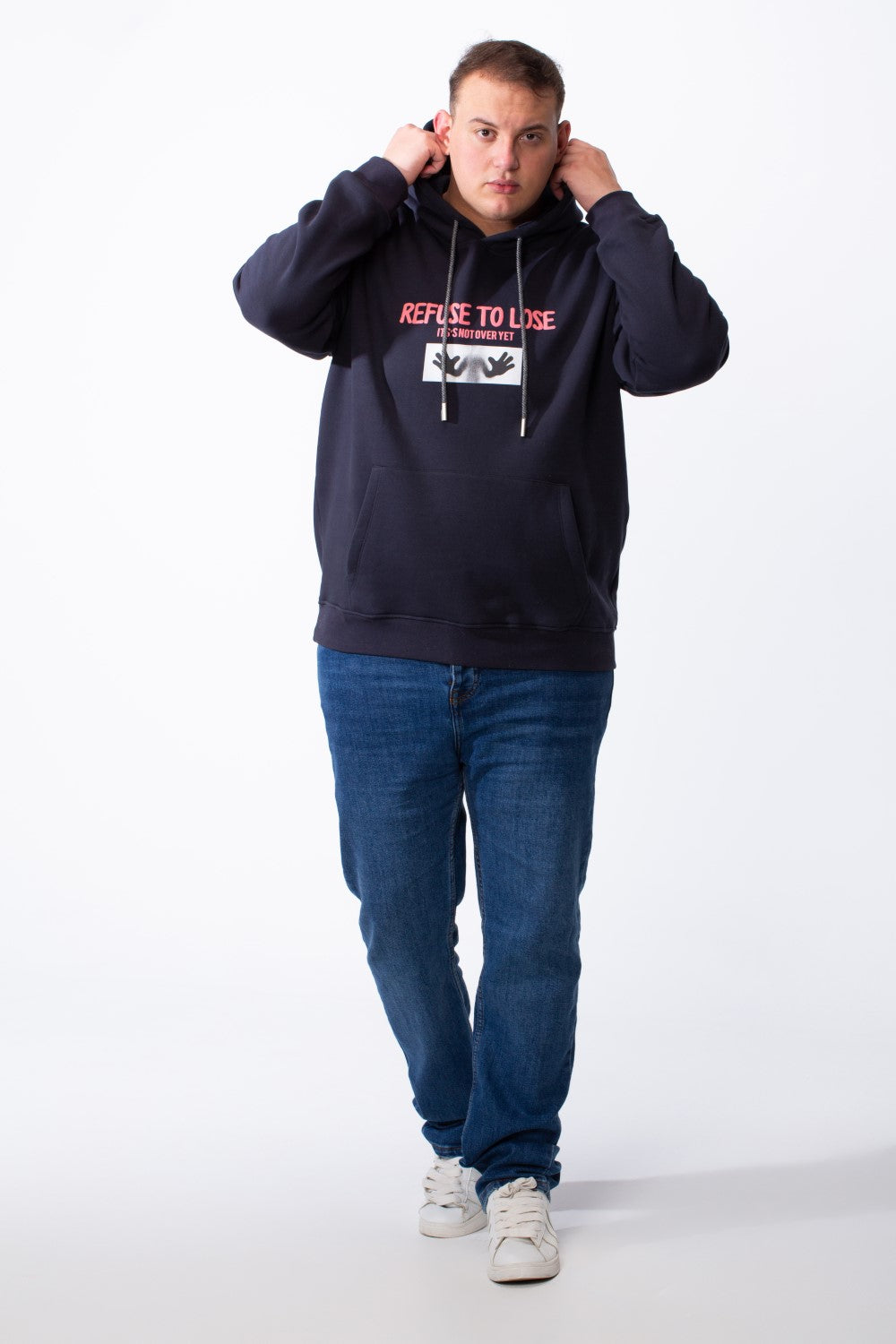 Men's Big Size Tomato Store Back Graphic Box Blurred Print Kangaroo Pocket Hooded Everyday Comfort Sweatshirt