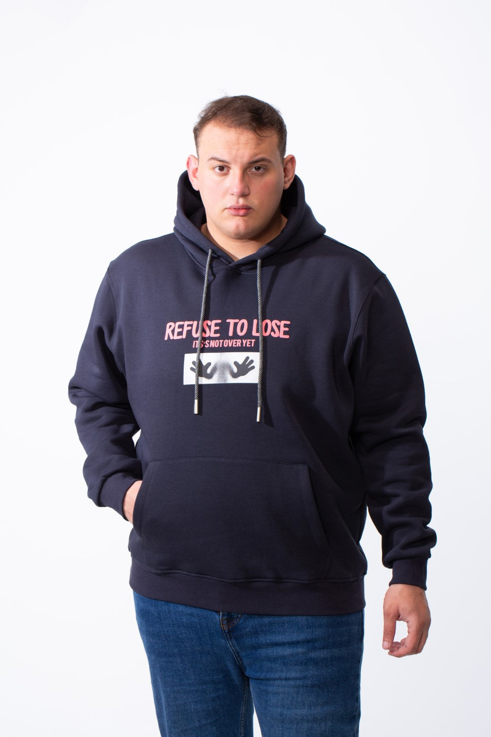 Men's Big Size Tomato Store Back Graphic Box Blurred Print Kangaroo Pocket Hooded Everyday Comfort Sweatshirt
