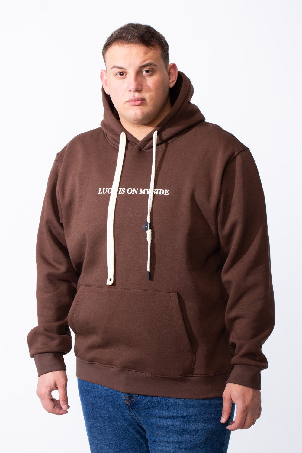Men's Big Size Tomato Store Kangaroo Pocket Four-Leaf Clover Outline Back Print With Hood Long Sleeves Sweatshirt
