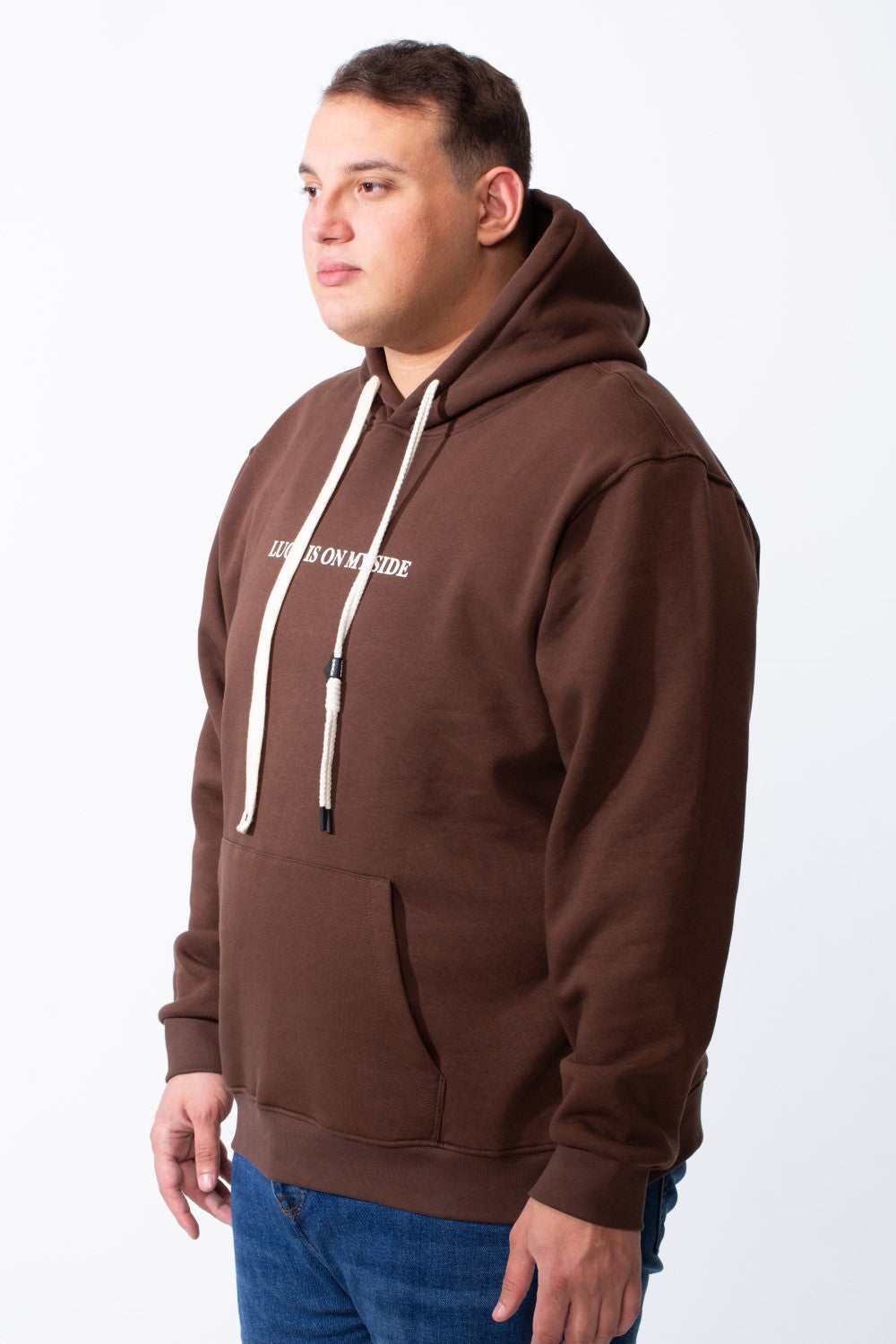 Men's Big Size Tomato Store Kangaroo Pocket Four-Leaf Clover Outline Back Print With Hood Long Sleeves Sweatshirt