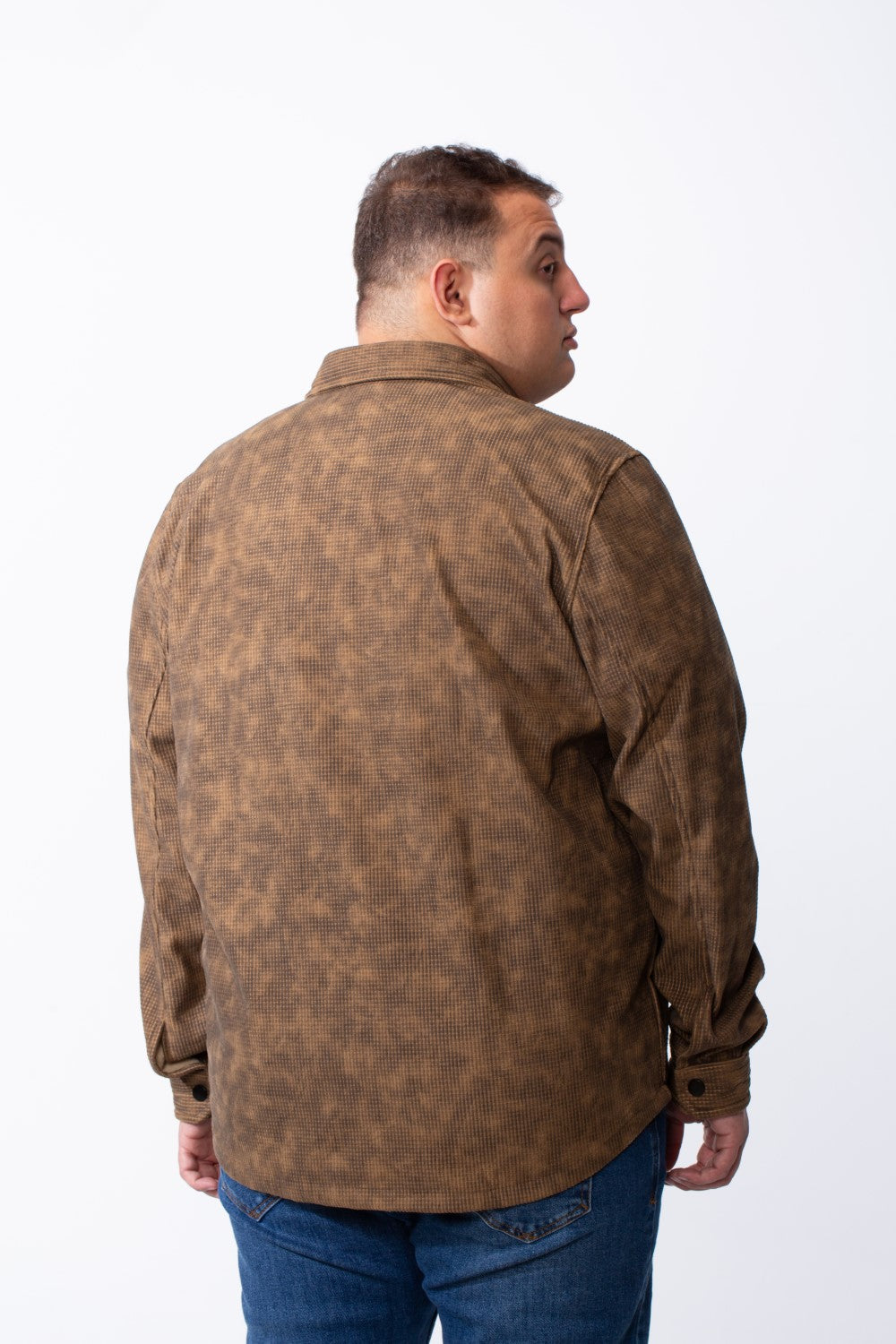 Men's Tomato Store Big Size Acid-Wash Pattern Textured Grid Fabric Classic Collar Full Front Snap Button Closure Practical Chest Pocket Shirt