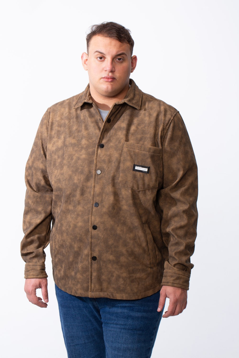 Men's Tomato Store Big Size Acid-Wash Pattern Textured Grid Fabric Classic Collar Full Front Snap Button Closure Practical Chest Pocket Shirt