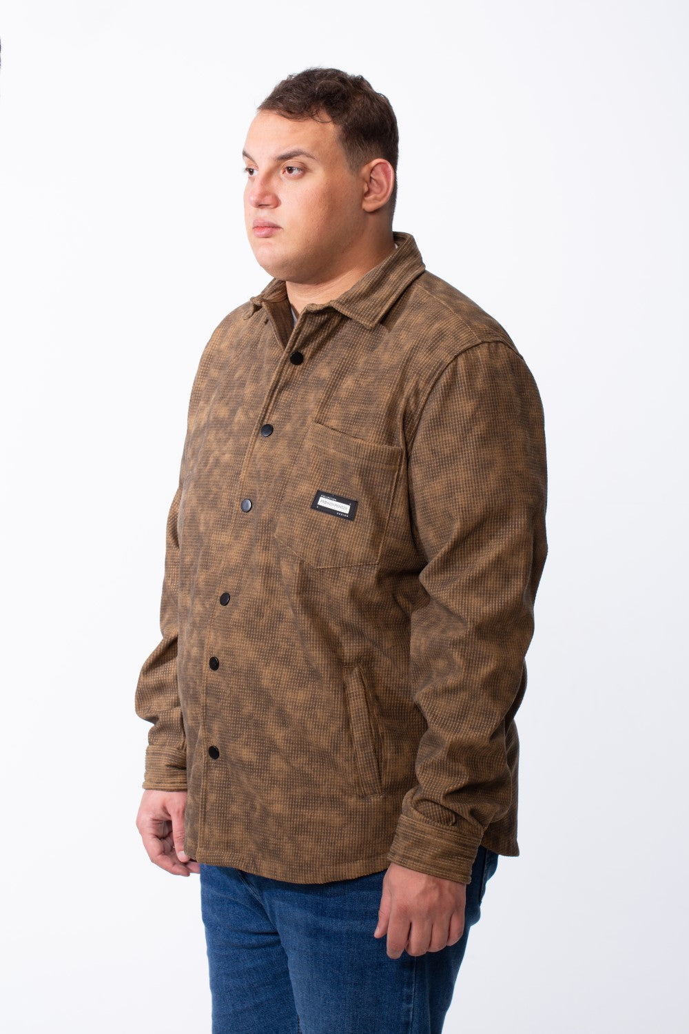 Men's Tomato Store Big Size Acid-Wash Pattern Textured Grid Fabric Classic Collar Full Front Snap Button Closure Practical Chest Pocket Shirt