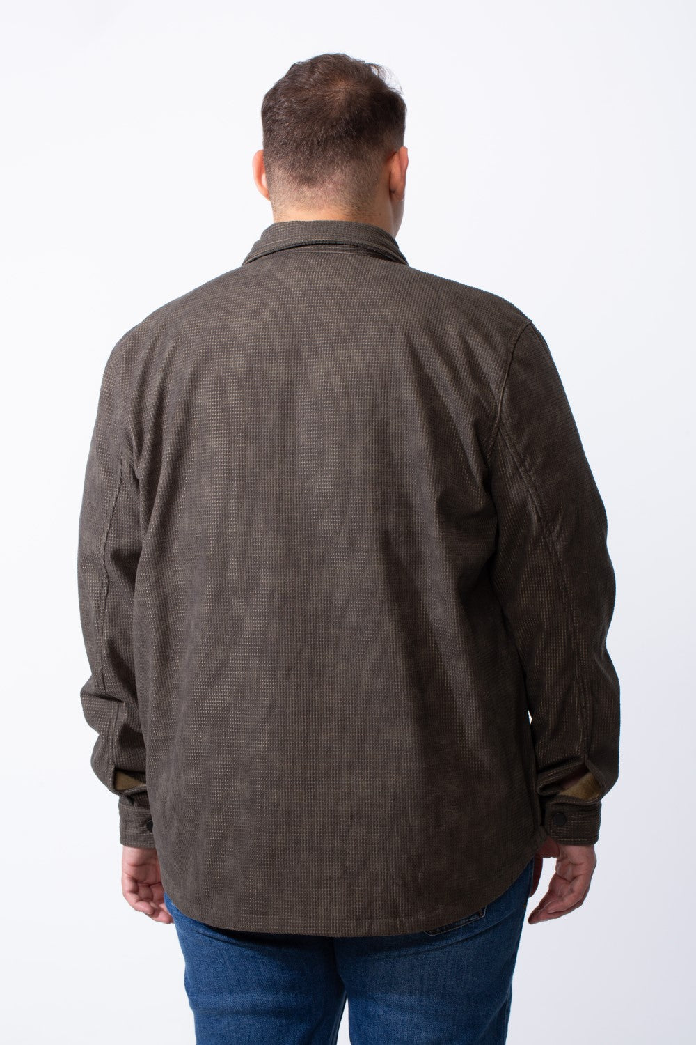 Men's Tomato Store Big Size Acid-Wash Pattern Textured Grid Fabric Classic Collar Full Front Snap Button Closure Practical Chest Pocket Shirt