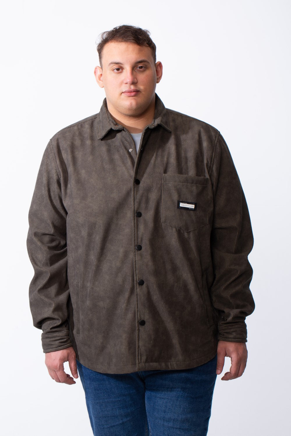 Men's Tomato Store Big Size Acid-Wash Pattern Textured Grid Fabric Classic Collar Full Front Snap Button Closure Practical Chest Pocket Shirt