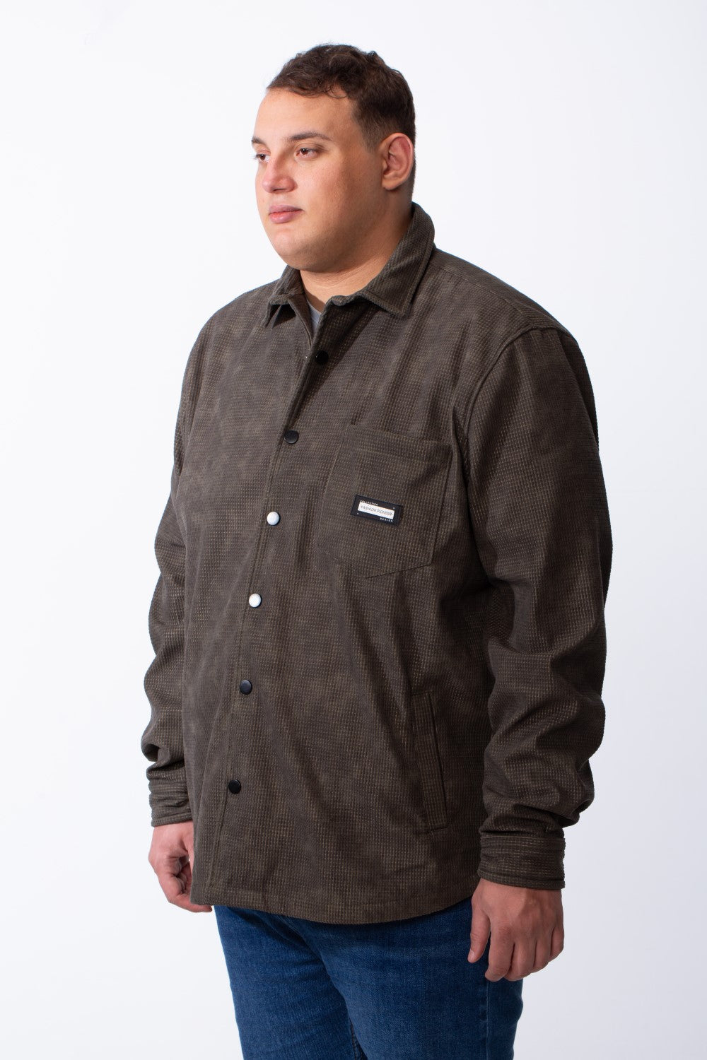 Men's Tomato Store Big Size Acid-Wash Pattern Textured Grid Fabric Classic Collar Full Front Snap Button Closure Practical Chest Pocket Shirt