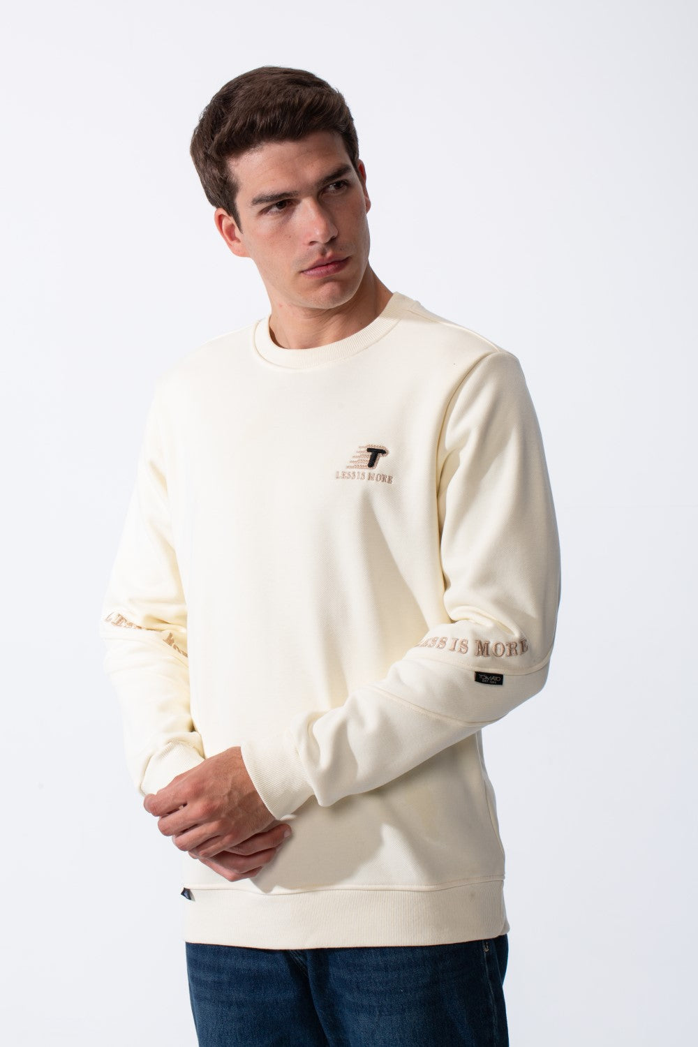 Men's Crew Neck Small Embroidery Matching Graphics Elbows Slim Fit Daily Wear Sweatshirt