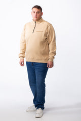 Men's Half Zip Big Size Back And Chest Text Print Melton Two Side Strip Sweatshirt