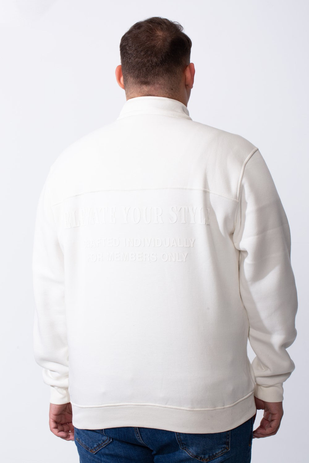 Men's Half Zip Big Size Back And Chest Text Print Melton Two Side Strip Sweatshirt