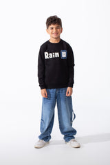 Boy's Long Sleeve Ribbed Cuffs Crew Neck Front Bold Text Casual Slim Fit Sweatshirt