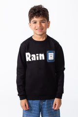 Boy's Long Sleeve Ribbed Cuffs Crew Neck Front Bold Text Casual Slim Fit Sweatshirt