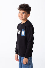 Boy's Long Sleeve Ribbed Cuffs Crew Neck Front Bold Text Casual Slim Fit Sweatshirt