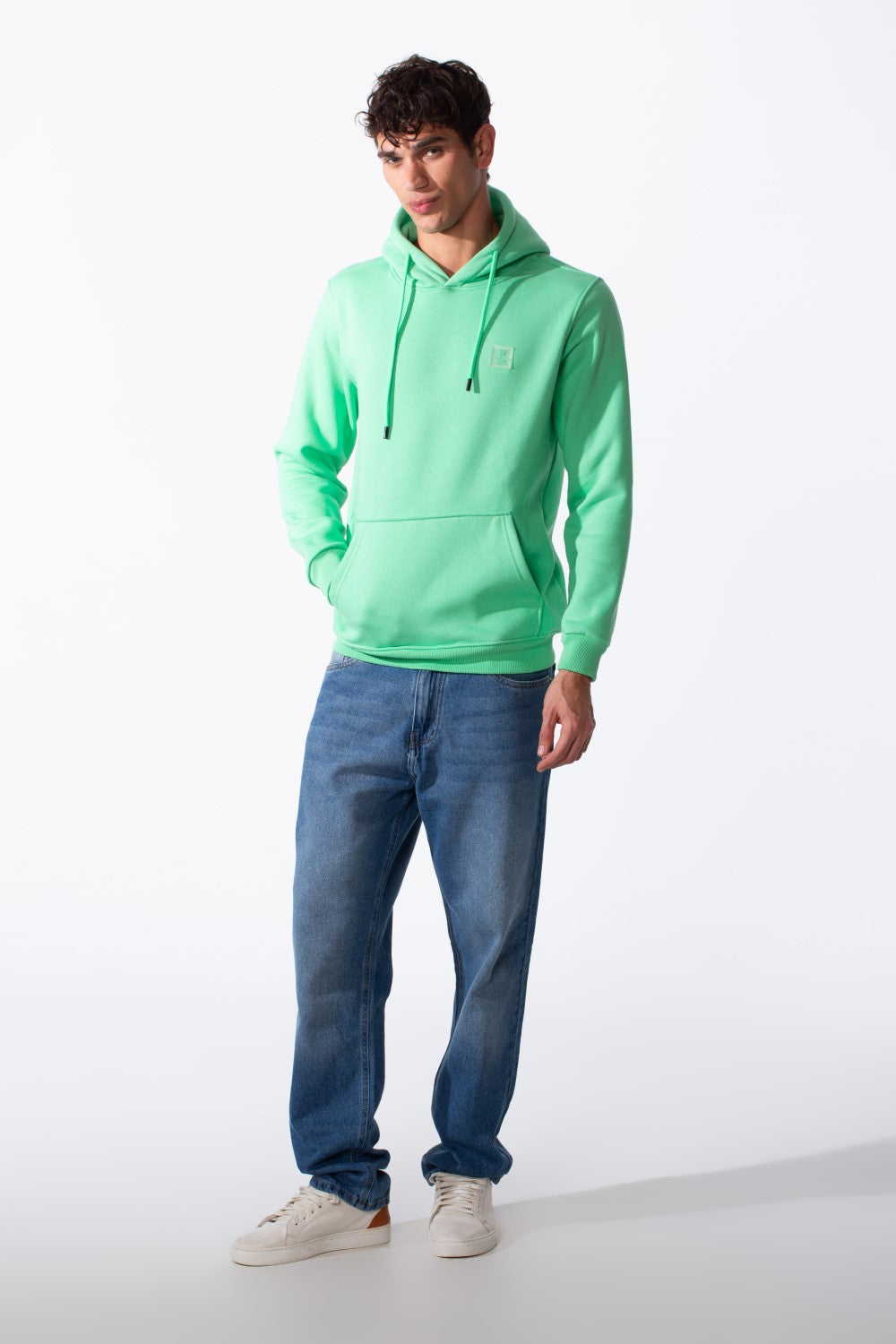Men's Slim Fit Melton Tomato Front Kangaroo Pocket Hood Sweatshirt