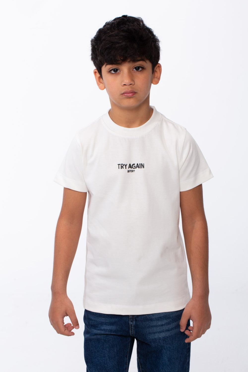 Boy's Short Sleeves Ribbed Crew Neckline Bold Text Print Breathable Comfort And Versatile T-Shirt