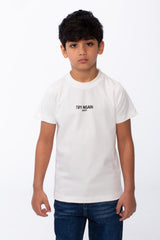 Boy's Short Sleeves Ribbed Crew Neckline Bold Text Print Breathable Comfort And Versatile T-Shirt
