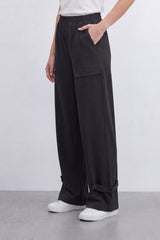 Women’s Tomato Store Utility Basic Pants With Smooth Solid Dye Surface Soft Twill Texture Elastic Waistband Side Pocket Cargo