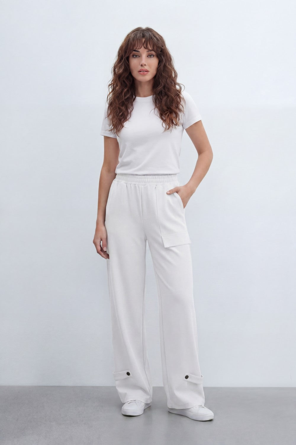 Women’s Tomato Store Utility Basic Pants With Smooth Solid Dye Surface Soft Twill Texture Elastic Waistband Side Pocket Cargo