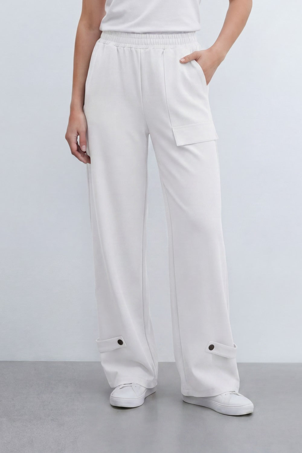 Women’s Tomato Store Utility Basic Pants With Smooth Solid Dye Surface Soft Twill Texture Elastic Waistband Side Pocket Cargo