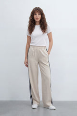 Women’s Tomato Store Side Stripe Sweatpants With Smooth Solid Surface Soft Draped Texture Contrast Side Tape