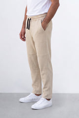 Men's Tomato Store Soft French Terry Jogger Pants Contrast Drawstring Waist Panel Seam Detail