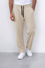 Men's Tomato Store Soft French Terry Jogger Pants Contrast Drawstring Waist Panel Seam Detail