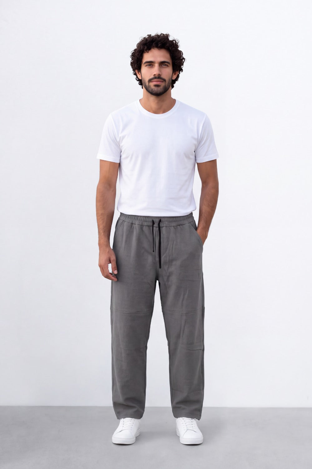 Men's Tomato Store Soft French Terry Jogger Pants Contrast Drawstring Waist Panel Seam Detail