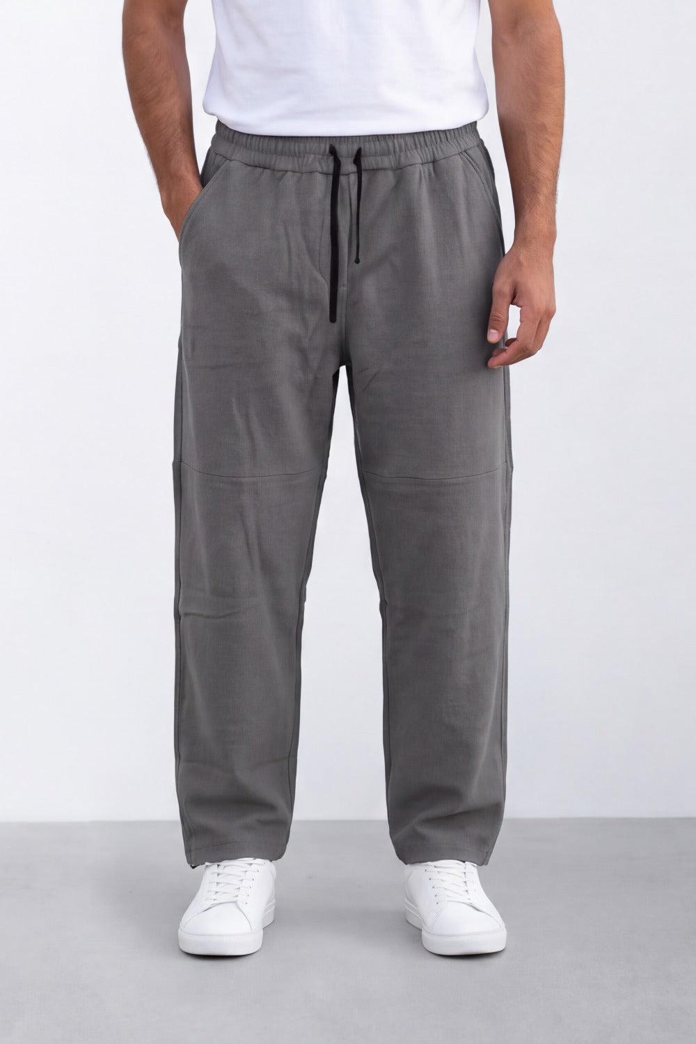 Men's Tomato Store Soft French Terry Jogger Pants Contrast Drawstring Waist Panel Seam Detail