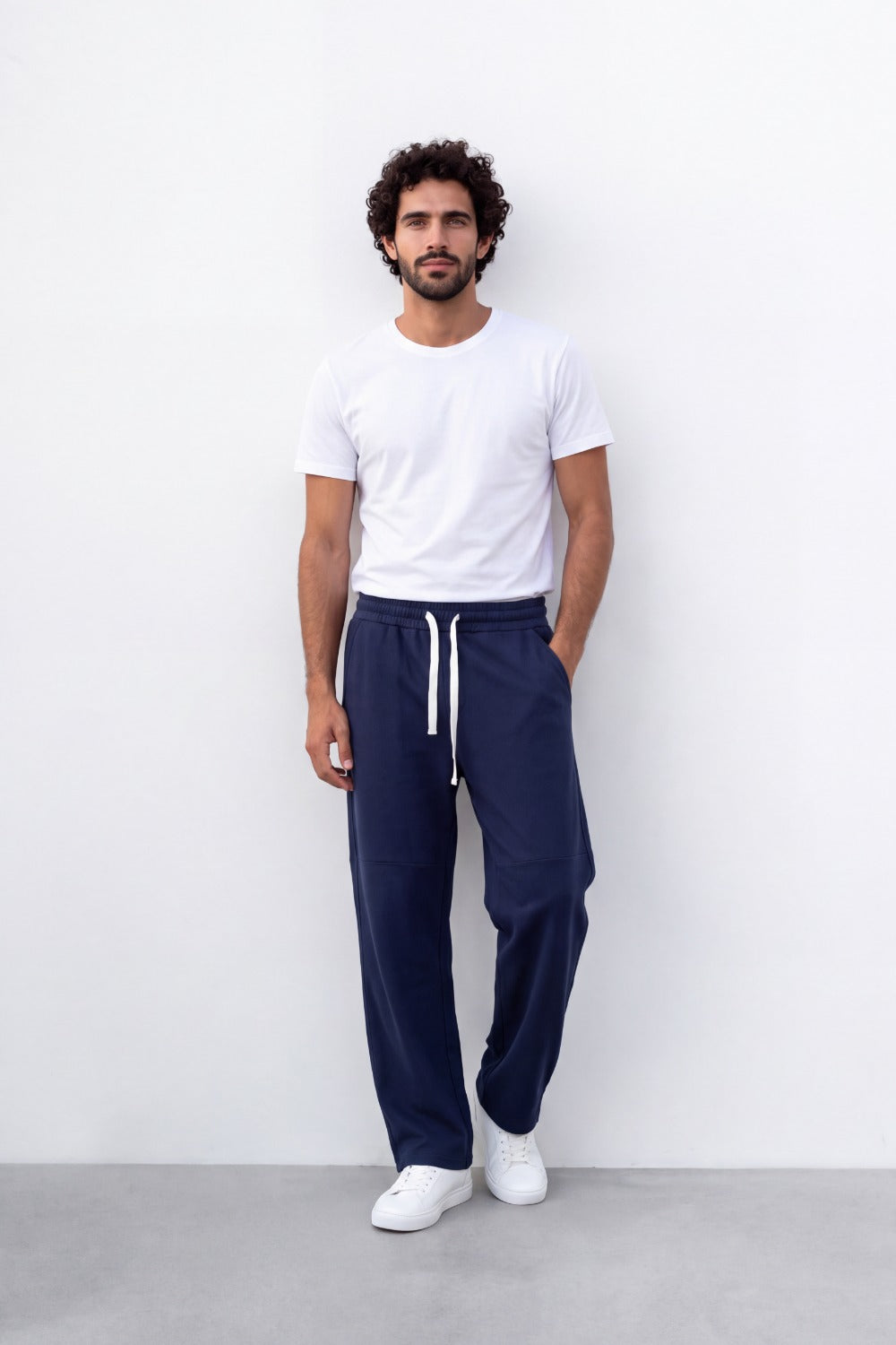 Men's Tomato Store Soft French Terry Jogger Pants Contrast Drawstring Waist Panel Seam Detail