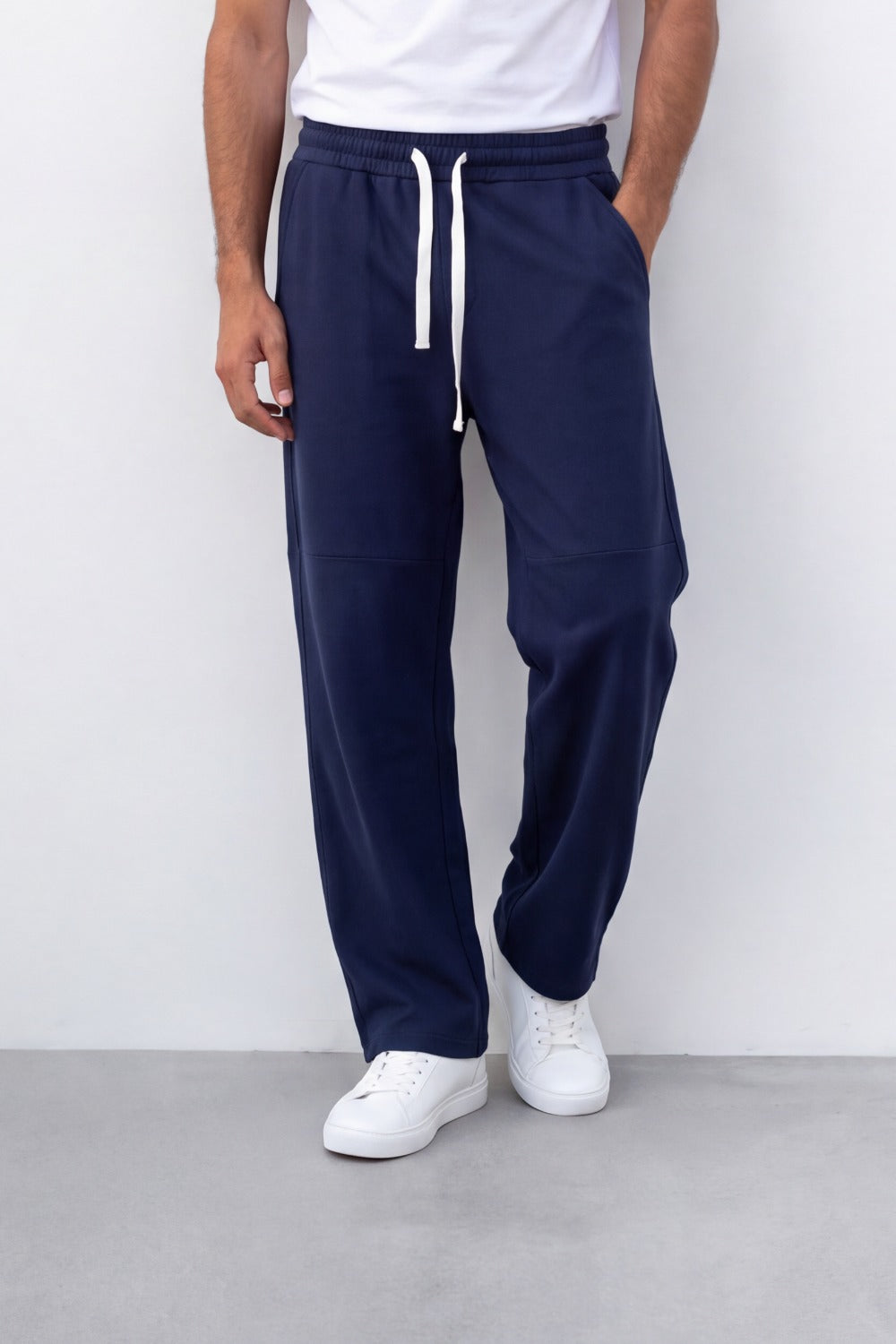 Men's Tomato Store Soft French Terry Jogger Pants Contrast Drawstring Waist Panel Seam Detail