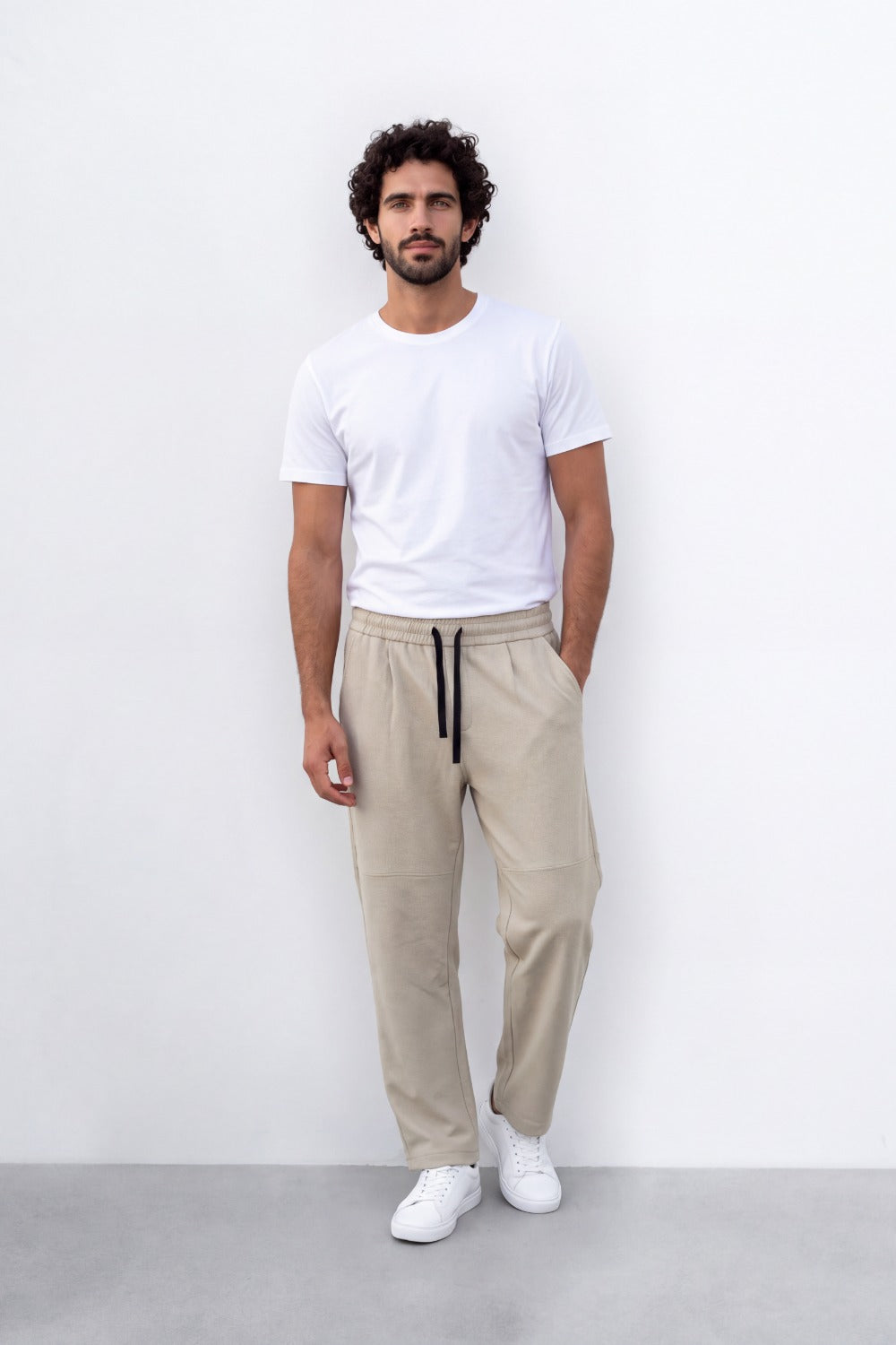 Men's Tomato Store Soft French Terry Jogger Pants Contrast Drawstring Waist Panel Seam Detail