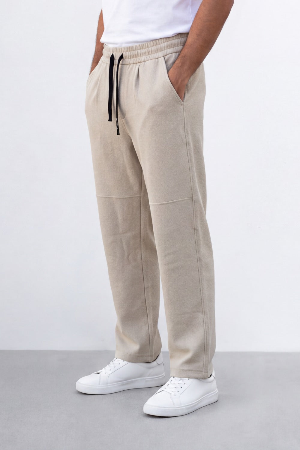 Men's Tomato Store Soft French Terry Jogger Pants Contrast Drawstring Waist Panel Seam Detail