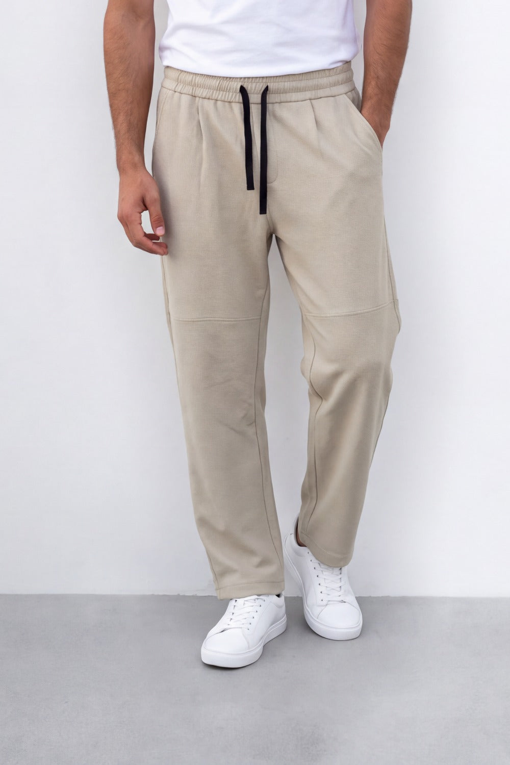 Men's Tomato Store Soft French Terry Jogger Pants Contrast Drawstring Waist Panel Seam Detail