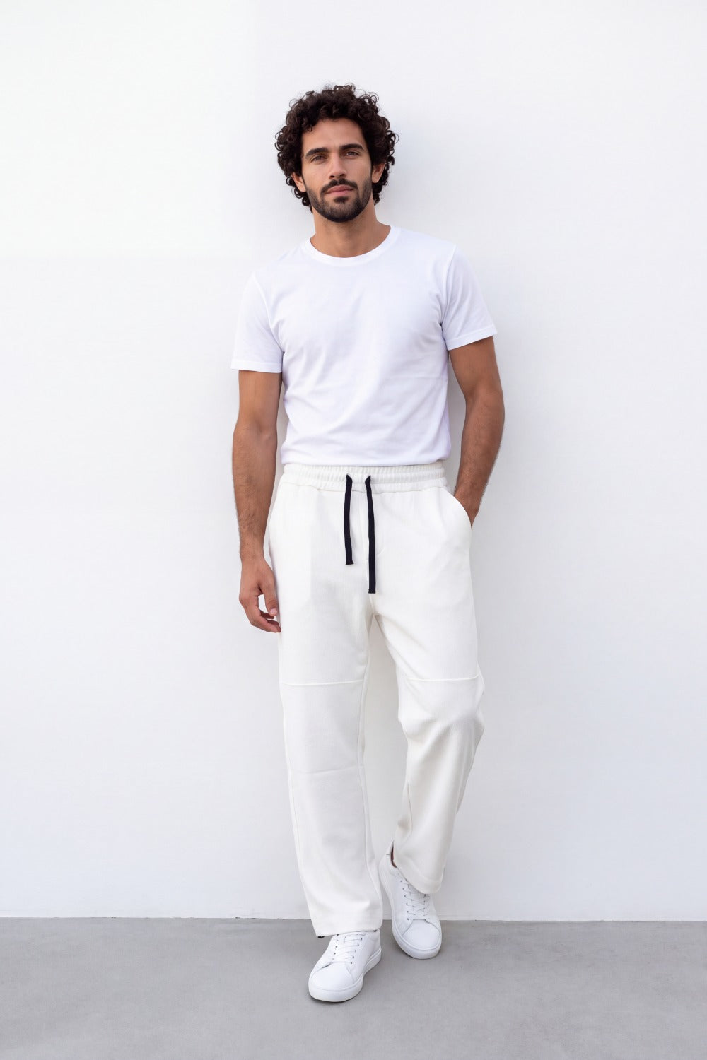 Men's Tomato Store Soft French Terry Jogger Pants Contrast Drawstring Waist Panel Seam Detail