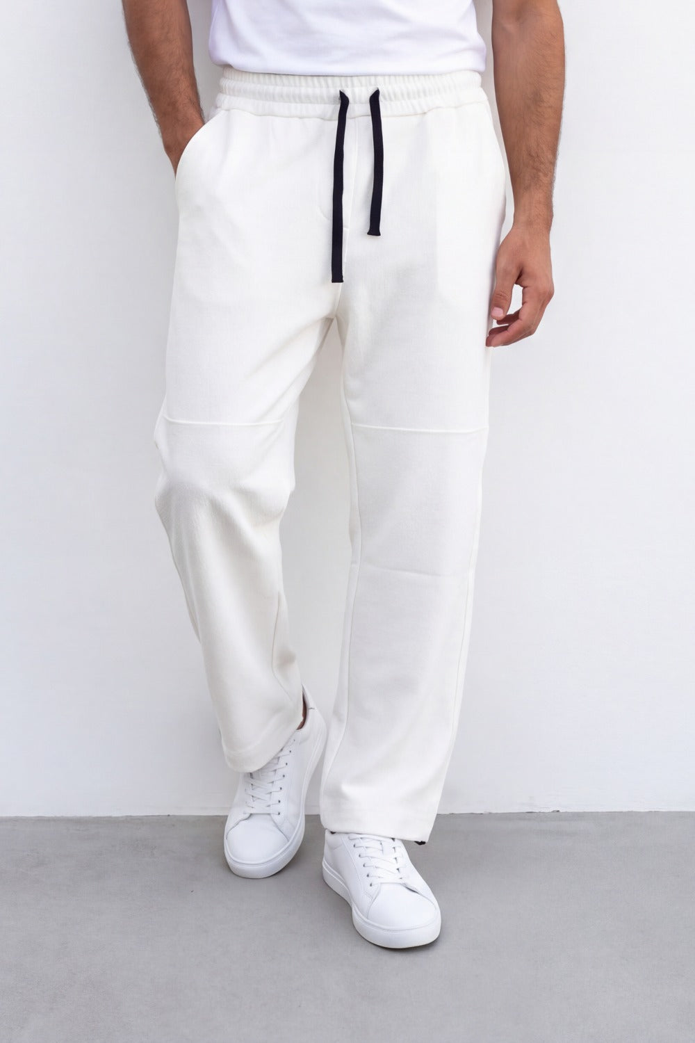 Men's Tomato Store Soft French Terry Jogger Pants Contrast Drawstring Waist Panel Seam Detail