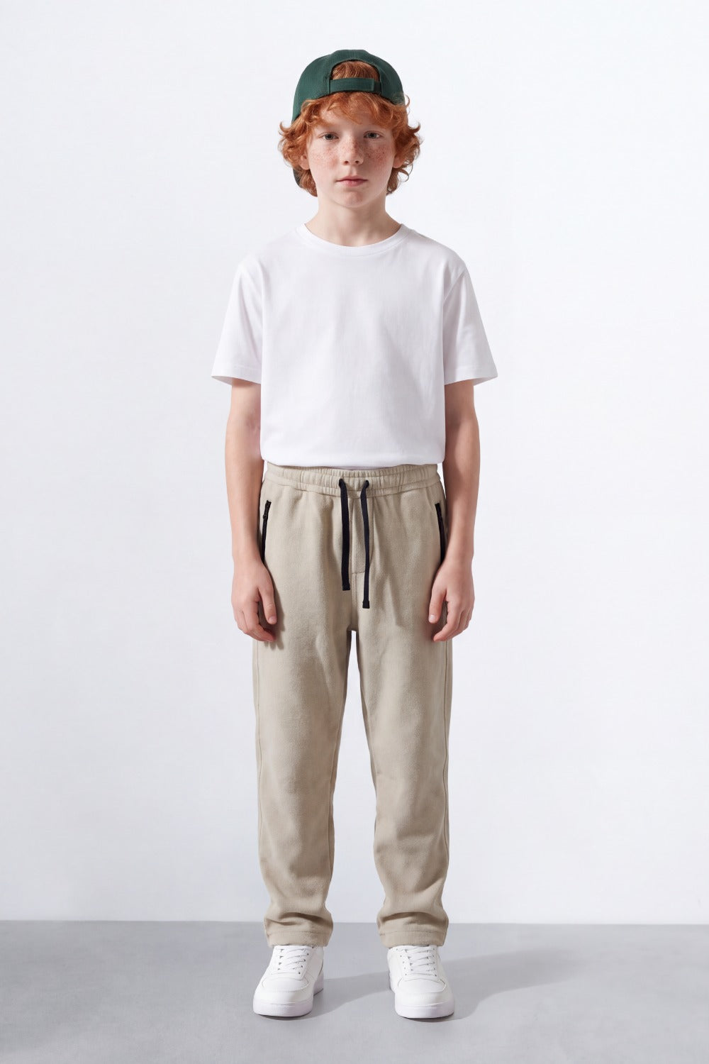 Boy's Tomato Store Soft Woven Jogger Sweatpants Contrast Drawstring Waist Zip Pocket Detail Wide Leg