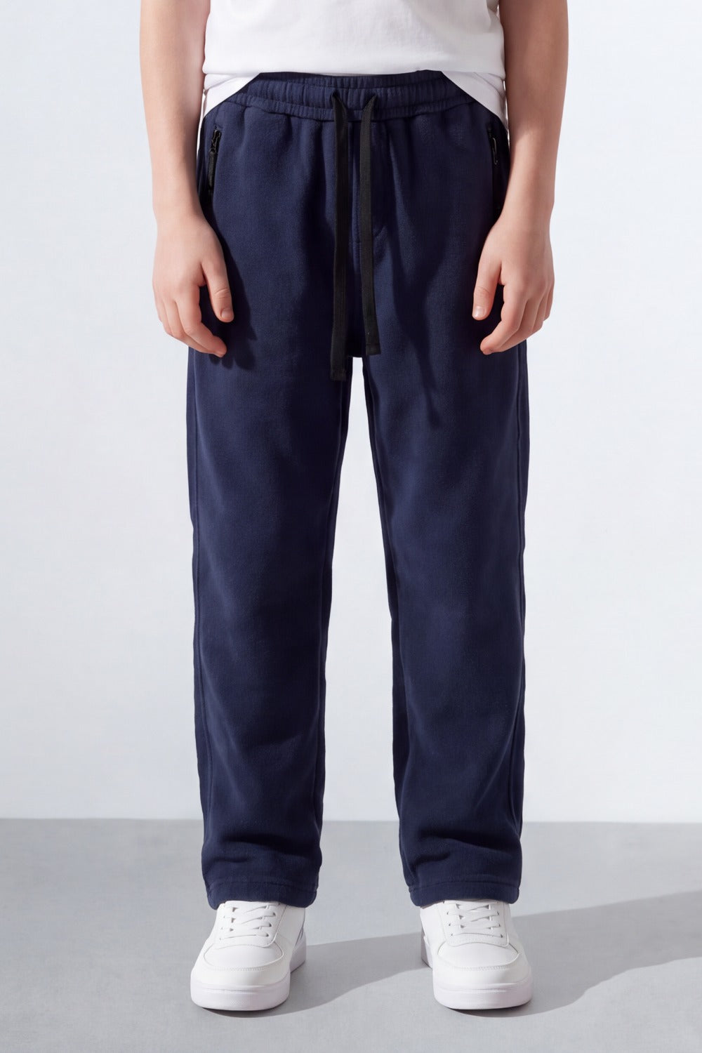 Boy's Tomato Store Soft Woven Jogger Sweatpants Contrast Drawstring Waist Zip Pocket Detail Wide Leg