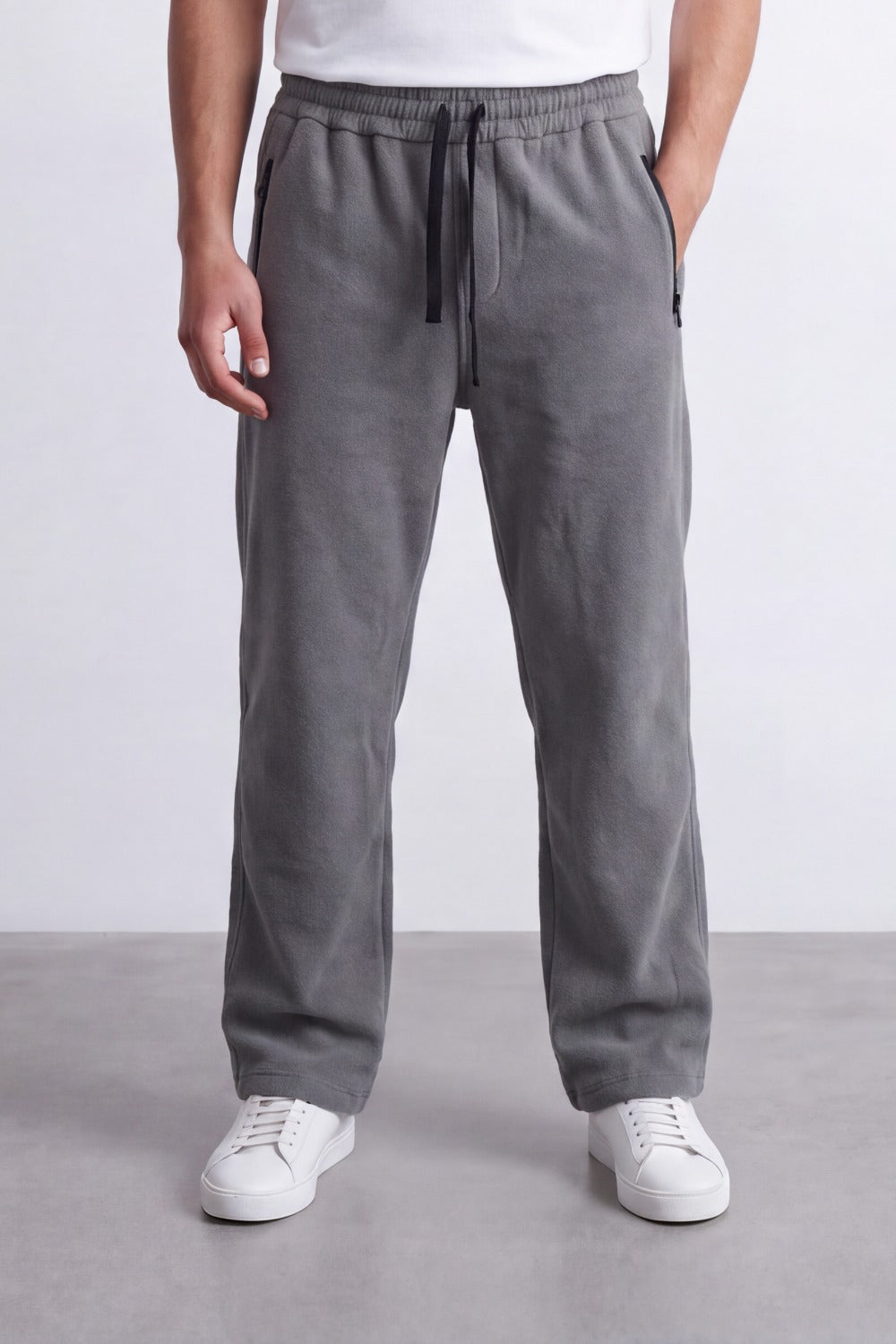 Men's Tomato Store Soft Twill Jogger Sweatpants Elastic Drawstring Waist Side Zip Pocket Detail Wide Leg