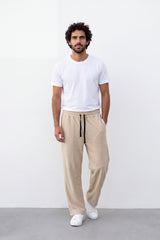 Men's Tomato Store Soft Brushed Twill Sweatpants Elastic Drawstring Waist Relaxed Wide Leg